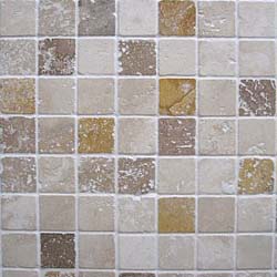 Light, Noce and Yellow Travertine tumbled mosaic